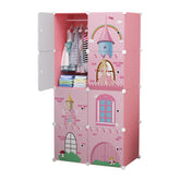 Dulap modular pentru copii, AT PERFORMANCE®, 8 rafturi, durabil, 76X37X147 cm, roz, castel printese