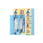 Dulap modular pentru copii, albastru, AT PERFORMANCE®, 12 rafturi, durabil, 110X37X147 cm, castel, print