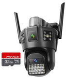 Cameră Supraveghere cu 2 Camere 5K AT PERFORMANCE® – 9MP, SIM, PTZ, Ultra HD, CCTV, Rotire 360°, LED, Infraroșu, Alarmă, Audio Bidirecțional, Senzor Mișcare, Exterior/Interior + Card 32GB CADOU