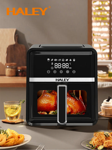 Friteuză cu Aer Cald HALEY 7L, 2000W – Gătire 360°, Touchscreen Holografic, Geam Vizualizare 180°, 8 Programe, Fără Ulei | Gătit Sănătos și Crocant