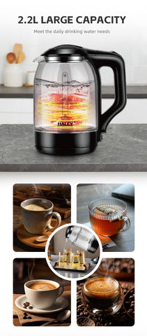 Fierbător Electric HALEY 2.2L, 1800W, Sticlă Termorezistentă, Încălzire Rapidă, Oprire Automată, Design Modern