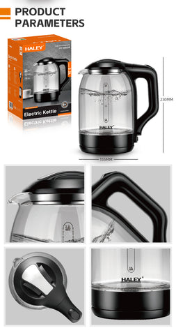 Fierbător Electric HALEY 2.2L, 1800W, Sticlă Termorezistentă, Încălzire Rapidă, Oprire Automată, Design Modern