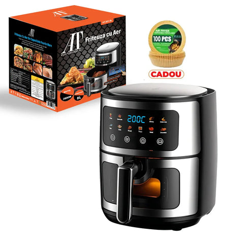 Pachet Friteuză cu Aer Cald AT PERFORMANCE® 8L + Mixer Haley 500W – Set Premium Bucătărie + BONUS 100 Hârtii de Copt