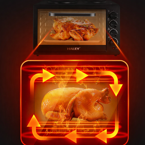 Cuptor Electric HALEY HY-5126, 48L, 2000W, cu Plită Dublă, Ușă din Sticlă