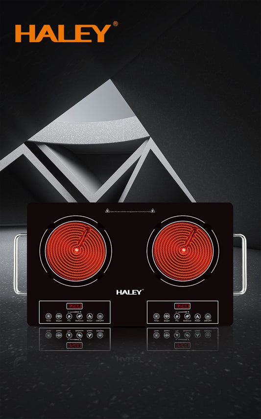 Plită cu Inducție HALEY, 2 Ochiuri – 3500W, Geam Cristal Negru, Timer, Control Tactil, Oprire Automată