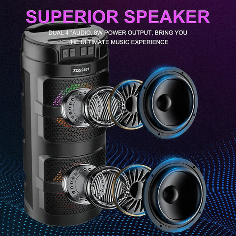 Boxă Portabilă ZQS2401 AT Performance, Colorful Bass Speaker – Bluetooth 5.0, 4”, LED RGB, FM, USB, TF