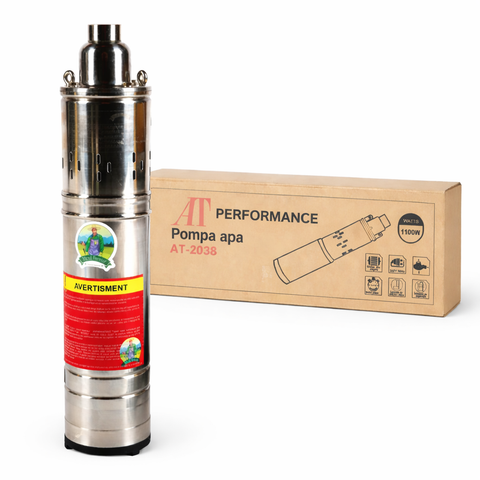 Pompă Submersibilă Apă AT-2038, 1100W, 1.5HP, Debit 3.6 m³/h, Adâncime 120m, Inox