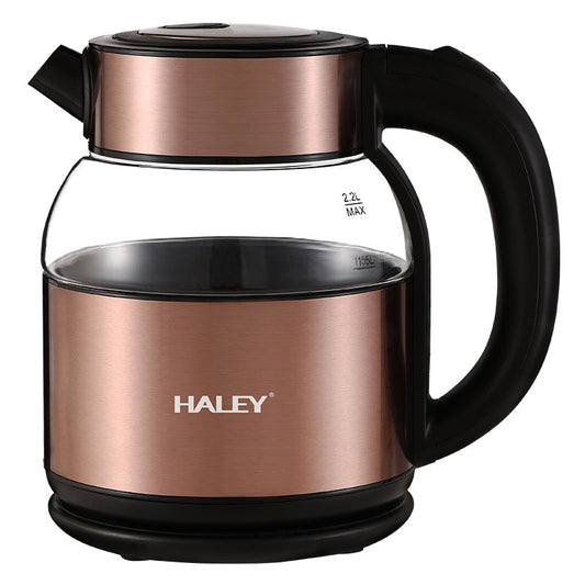 Fierbător Electric HALEY 2.2L, 2000W, Inox și Sticlă, Oprire Automată, Protecție Anti Fierbere Uscată, Bază 360°