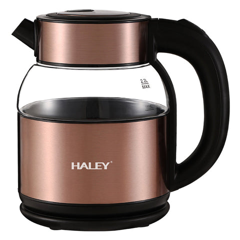 Fierbător Electric HALEY 2.2L, 2000W, Inox și Sticlă, Oprire Automată, Protecție Anti Fierbere Uscată, Bază 360°