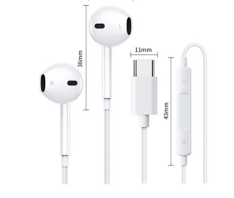 Căști In-Ear cu Microfon și Control Integrat, Conector Type-C, Alb, 1.3m – Sunet Hi-Fi, Compatibile Android & Huawei