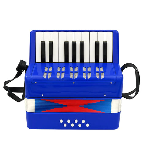 Mini Acordeon AT PERFORMANCE®, cu 17 clape si 8 butoane de bass, de jucarie, Albastru sidef.