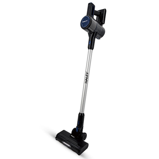Aspirator Vertical fără Fir 2 în 1 HALEY®, 300W, 22.2V, Autonomie 35 Min, Perie LED, Filtru Lavabil, Recipient 1L, Negru/Argintiu