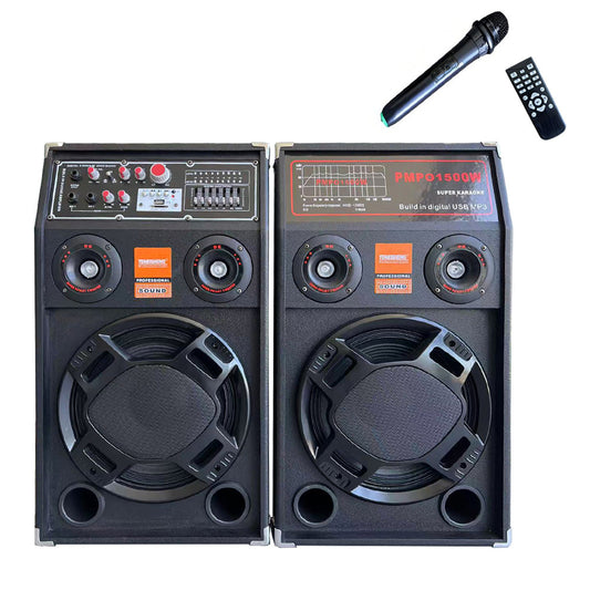 Set 2 Boxe Profesionale Active Smart Bass 284, 600W RMS, Bluetooth, USB, SD, Microfon Wireless, Jocuri de Lumini, Amplificator, Egalizator – Sunet Premium pentru Evenimente și Petreceri