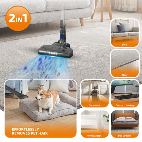 Aspirator vertical 2 în 1 HALEY, 1,2L, 22.2V, autonomie max 40 min, Albastru/Argintiu