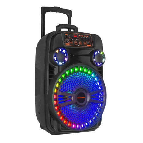Boxă Portabilă 12" Bluetooth cu Woofer și Lumină, USB/TF/FM/TWS/AUX, Intrare Microfon, Display LED, Baterie 3,7V 2400mA, 3 Butoane, Telecomandă USB și Microfon cu Fir