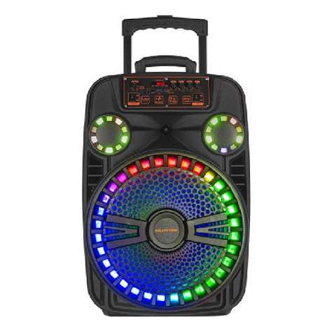 Boxă Portabilă 12" Bluetooth cu Woofer și Lumină, USB/TF/FM/TWS/AUX, Intrare Microfon, Display LED, Baterie 3,7V 2400mA, 3 Butoane, Telecomandă USB și Microfon cu Fir