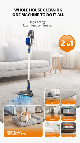 Aspirator vertical 2 în 1 HALEY, 1,2L, 22.2V, autonomie max 40 min, Albastru/Argintiu