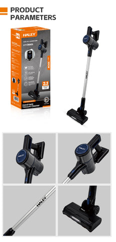 Aspirator Vertical fără Fir 2 în 1 HALEY®, 300W, 22.2V, Autonomie 35 Min, Perie LED, Filtru Lavabil, Recipient 1L, Negru/Argintiu