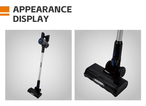 Aspirator Vertical fără Fir 2 în 1 HALEY®, 300W, 22.2V, Autonomie 35 Min, Perie LED, Filtru Lavabil, Recipient 1L, Negru/Argintiu