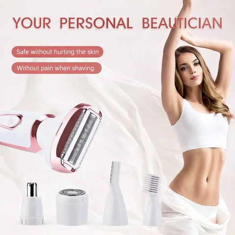 Kit Profesional de Îngrijire 4-în-1 – Lady Shaver Elegant & Trimmer Multifuncțional