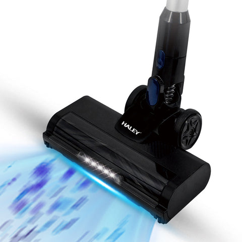 Aspirator Vertical fără Fir 2 în 1 HALEY®, 300W, 22.2V, Autonomie 35 Min, Perie LED, Filtru Lavabil, Recipient 1L, Negru/Argintiu