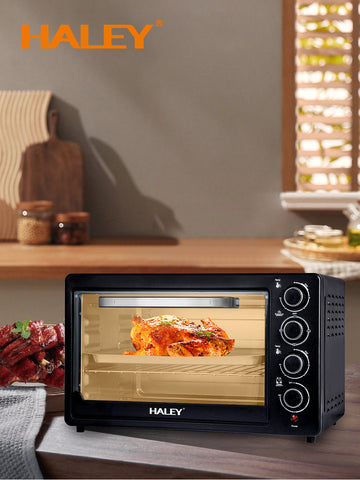 Cuptor Electric HALEY 48L, 2000W cu Convecție 360° Hot Air, Grătar și Tavă Incluse, 4 Elemente de Încălzire, Negru – Ideal pentru Gătit Rapid și Uniform