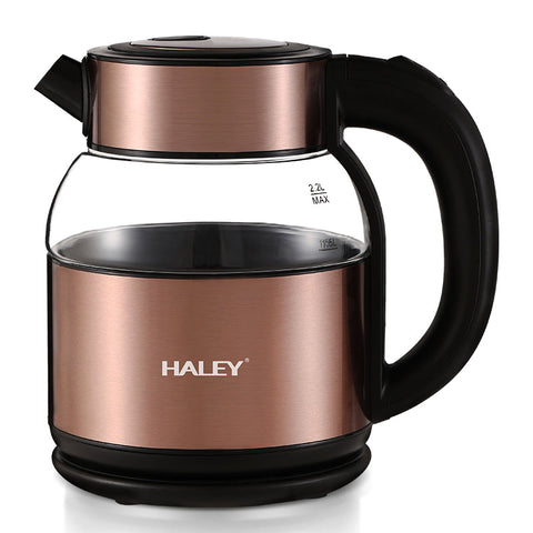Fierbător Electric HALEY 2.2L, 2000W, Inox și Sticlă, Oprire Automată, Protecție Anti Fierbere Uscată, Bază 360°