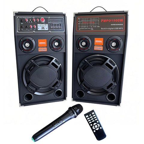 Set 2 Boxe, At Performance, Profesionale Active Smart Bass 284, 600W, Functie Bluetooth, SD Card, USB, Jocuri de lumini, Amplificator si Egalizator, Microfon Wireless + Telecomanda