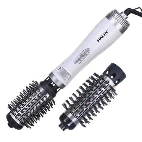 Perie Rotativă HALEY 1000W – 2 Perii, Încălzire Rapidă, Modelare de Durată, Protecție Păr, Inveliș Ceramic, Alb/Argintiu