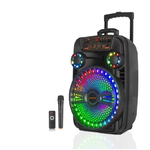 Boxă Portabilă Bluetooth Kolov F1208, 12" Woofer cu Lumină, USB/FM/TF/TWS, Microfon, AUX, Baterie 3,7V 3000mA, 3 Butoane și Telecomandă USB