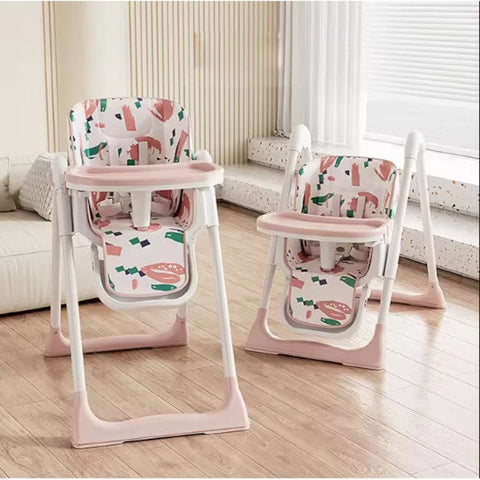 Scaun de masa bebe, At Performance, Pliabil, Inaltime ajustabila 5 pozitii, 4 roti, Structura otel, roz grafitti