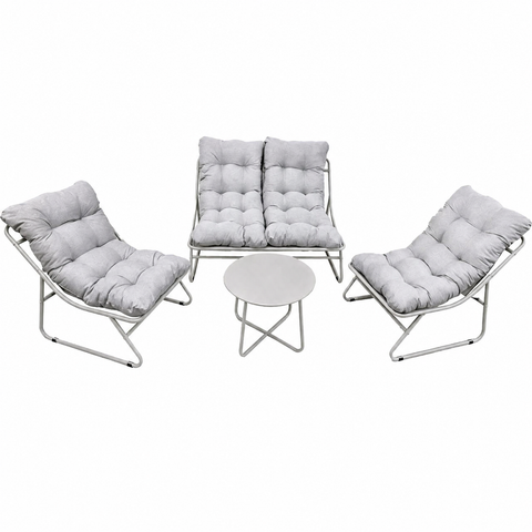 Set Mobilier Grădină AT PERFORMANCE® 4 Piese, Canapea 2 Locuri + 2 Fotolii + Măsuță, Cadru Metalic