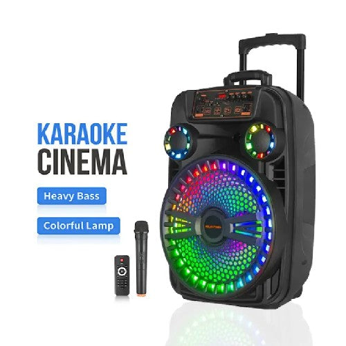 Boxă Portabilă Bluetooth Kolov F1208, 12" Woofer cu Lumină, USB/FM/TF/TWS, Microfon, AUX, Baterie 3,7V 3000mA, 3 Butoane și Telecomandă USB