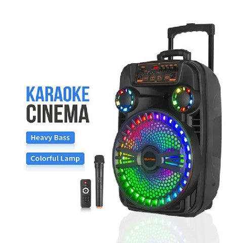 Boxă Portabilă Bluetooth Kolov F1208, 12" Woofer cu Lumină, USB/FM/TF/TWS, Microfon, AUX, Baterie 3,7V 3000mA, 3 Butoane și Telecomandă USB