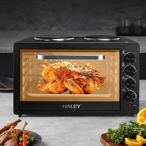 Cuptor Electric HALEY HY-5126, 48L, 2000W, cu Plită Dublă, Ușă din Sticlă