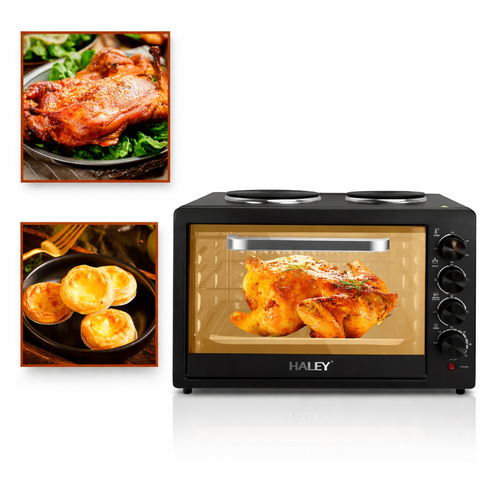 Cuptor Electric HALEY HY-5126, 48L, 2000W, cu Plită Dublă, Ușă din Sticlă
