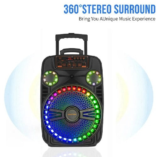 Boxă Portabilă Bluetooth Kolov F1208, 12" Woofer cu Lumină, USB/FM/TF/TWS, Microfon, AUX, Baterie 3,7V 3000mA, 3 Butoane și Telecomandă USB