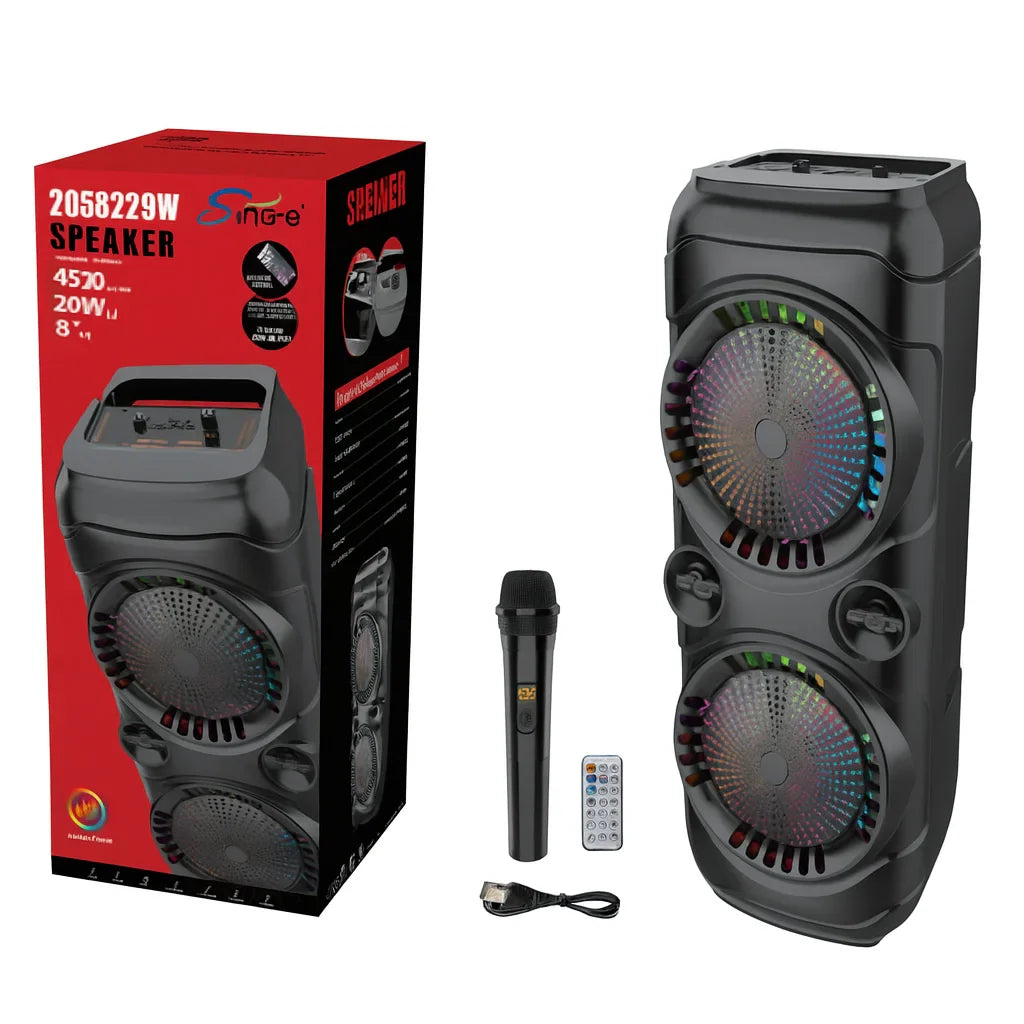 Boxă Portabilă AT Performance ZQS8229W cu Difuzoare 8" ×2, 40W și Baterie 4500 mAh – LED RGB, Microfon Inclus