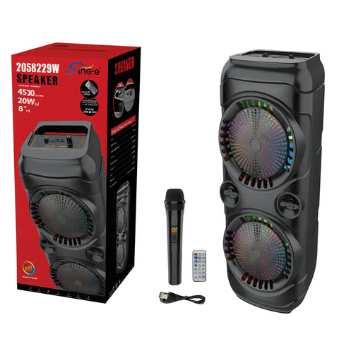 Boxă Portabilă AT Performance ZQS8229W cu Difuzoare 8" ×2, 40W și Baterie 4500 mAh – LED RGB, Microfon Inclus