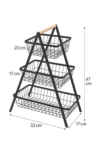 Cos de fructe, AT PERFORMANCE® decorativ, Metal, 3 etaje, Negru