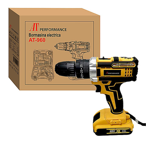 Mașină de Găurit și Înșurubat cu Acumulator 48V, 2 Baterii Li-Ion, Set Accesorii Complet, Valiză Transport