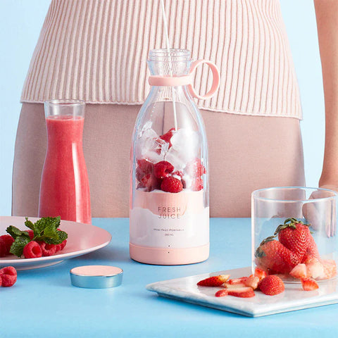 Mini Blender Electric, MixUP AT PERFORMANCE®, Incarcare Wireless, Portabil/Compact, Multifunctional, Auto-curatare, Autonomie Mare, Capacitate 350ml, 4 Lame 3D, Putere 20.000 rpm, Love Pink