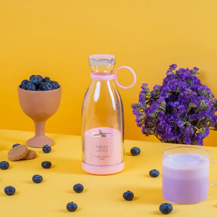 Mini Blender Electric, MixUP AT PERFORMANCE®, Incarcare Wireless, Portabil/Compact, Multifunctional, Auto-curatare, Autonomie Mare, Capacitate 350ml, 4 Lame 3D, Putere 20.000 rpm, Love Pink