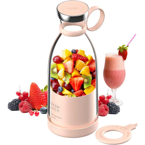 Mini Blender Electric, MixUP AT PERFORMANCE®, Incarcare Wireless, Portabil/Compact, Multifunctional, Auto-curatare, Autonomie Mare, Capacitate 350ml, 4 Lame 3D, Putere 20.000 rpm, Love Pink