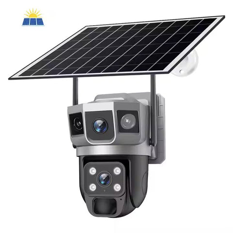 Cameră Supraveghere Solară 4G cu 2 Camere AT PERFORMANCE® – 4MP HD, Zoom Optic 10x, PTZ, V380 App, Exterior, Baterie Integrată + Cadou Card SD 32GB