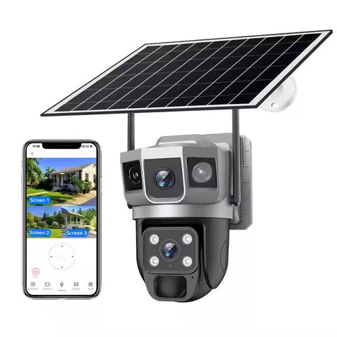 Cameră Supraveghere Solară 4G cu 2 Camere AT PERFORMANCE® – 4MP HD, Zoom Optic 10x, PTZ, V380 App, Exterior, Baterie Integrată + Cadou Card SD 32GB