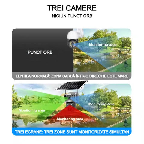 Cameră Supraveghere Solară 4G cu 2 Camere AT PERFORMANCE® – 4MP HD, Zoom Optic 10x, PTZ, V380 App, Exterior, Baterie Integrată + Cadou Card SD 32GB