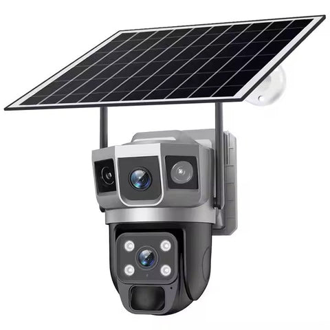 Cameră Supraveghere Solară 4G cu 2 Camere AT PERFORMANCE® – 4MP HD, Zoom Optic 10x, PTZ, V380 App, Exterior, Baterie Integrată + Cadou Card SD 32GB