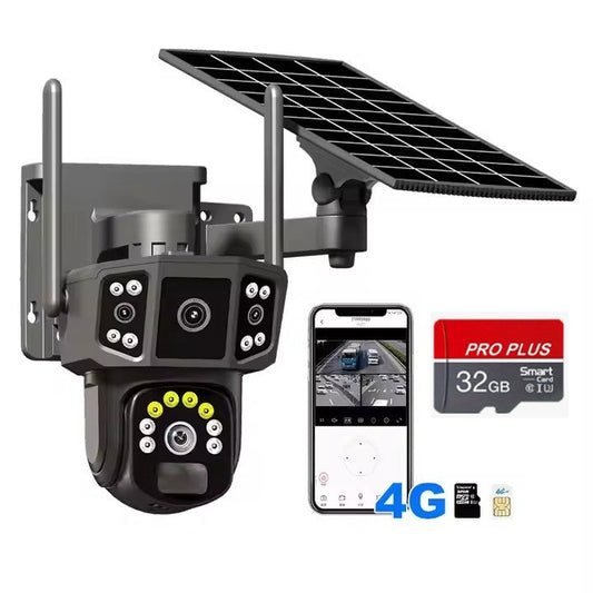 Cameră Supraveghere Solară cu 4 Camere AT PERFORMANCE® – 6MP, 4G, Audio, Night Vision, Senzori PIR + Radar + Cadou Card SD 32GB