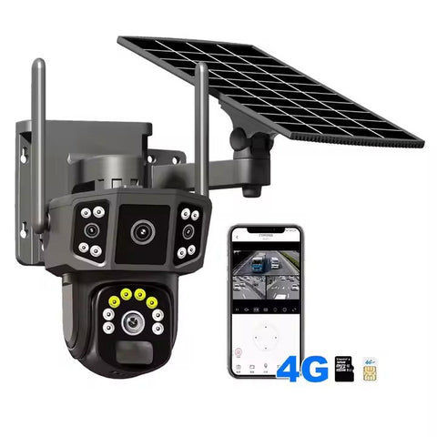 Cameră Supraveghere Solară cu 4 Camere AT PERFORMANCE® – 6MP, 4G, Audio, Night Vision, Senzori PIR + Radar + Cadou Card SD 32GB